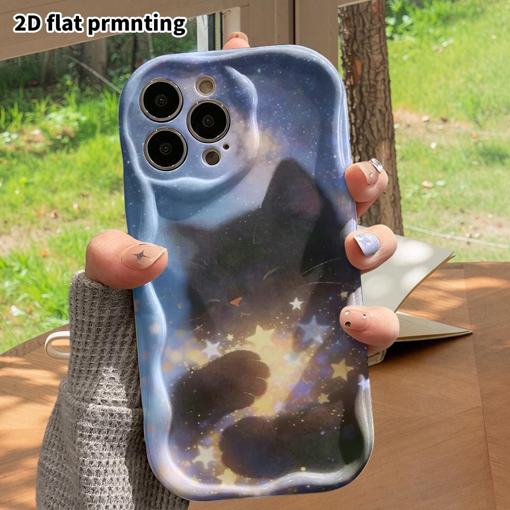Чехол для телефона: Плоский 2D дизайн, подходящий для защитного чехла iPhone 18 17 16 15 14 13 Pro, с изображением маленького черного звездного кота, идеальный для Рождества и Хэллоуина