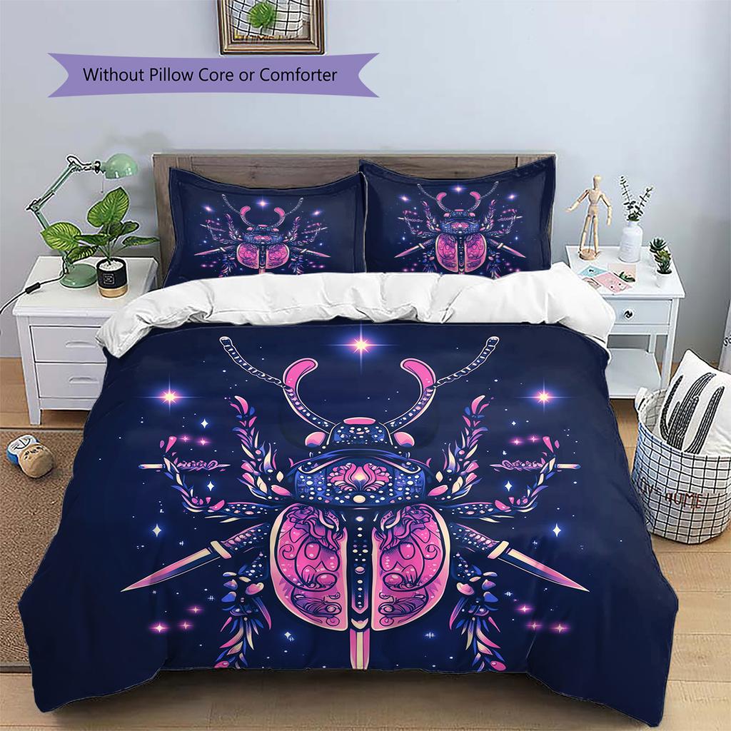 Vintage Gorgeous Beetle Pattern Bedding Quilt Set  Home Decoration  Gift (1 * duvet cover + 2 * pillowcase  without core)