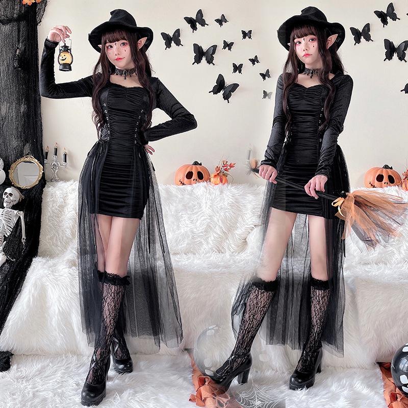 Halloween costume magician witch dark goth robe stage show cosplay costume