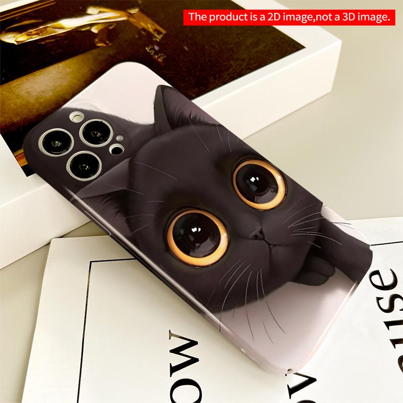 2DFlat Black Cat with Big Golden Eyes Phone Case All inclusive film hard iPhone case, compatible with iPhone 18 Pro Max 17 16 15 14 13 12 11