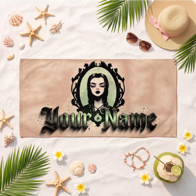 Wednesday Addams (1) Custom Name Beach Towel Soft Towel Gift for Beach Pool Swimming Vacation