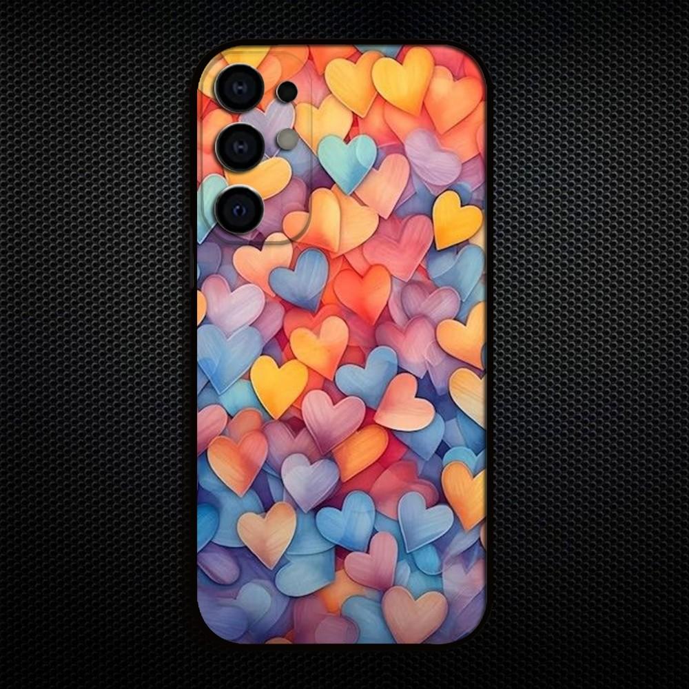Мультяшный Милый Чехол для Телефона с Рисунком Сердечек Для Samsung S25/S24/S23/S22/S21/S20/Plus,Fe,Lite/Другие Черный Чехол