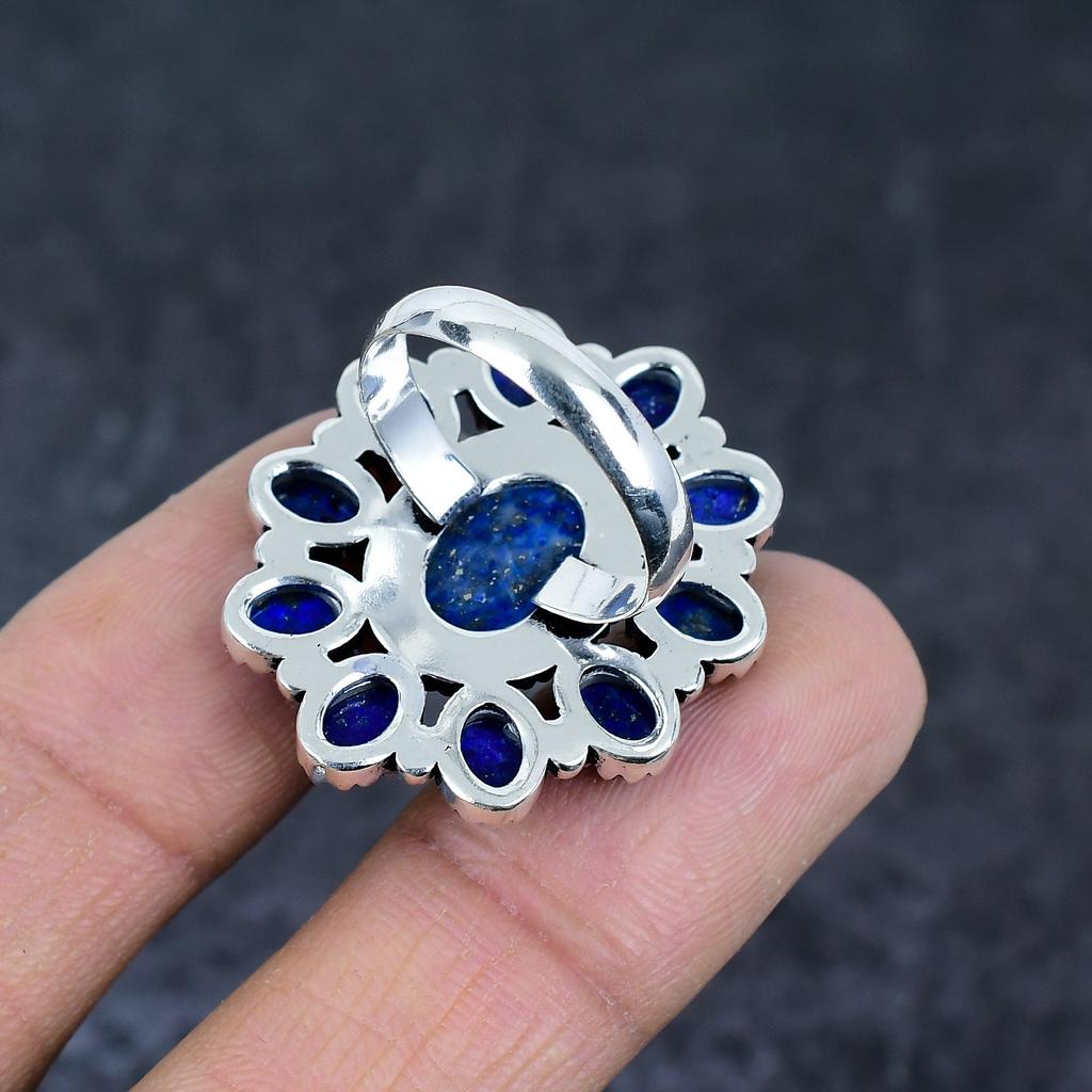 Ювелирное кольцо из серебра 925 пробы с натуральным лазуритом, размер 9,5 m2q80