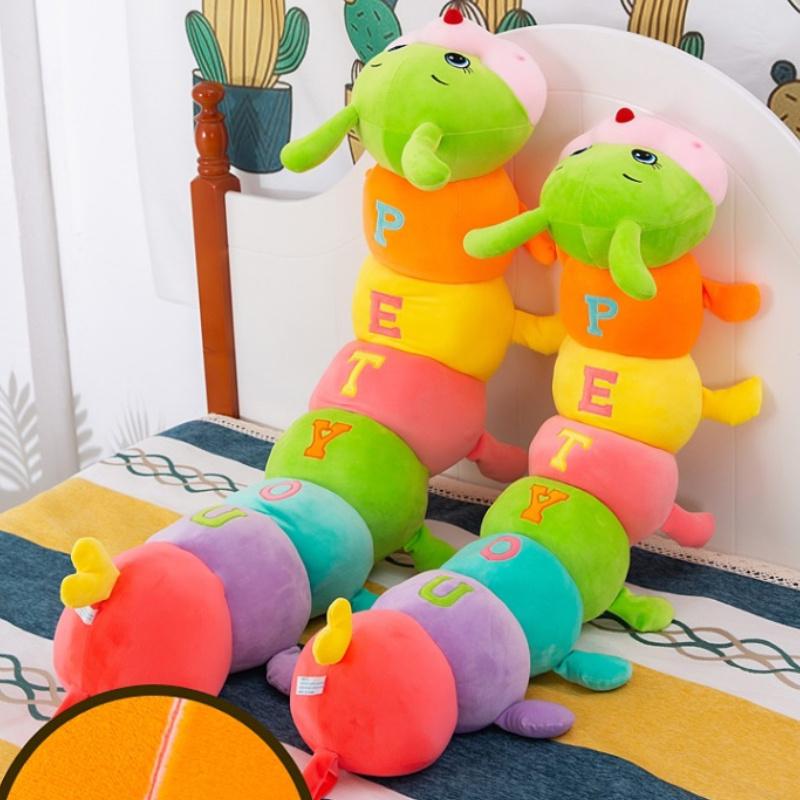 Красочный плюш для игрушки CATERPILLAR, Мягкая декоративная подушка-кукла из полиэстера, Креативный дизайн длинной полосатой гусеницы, Забавные, Мягкие буквы