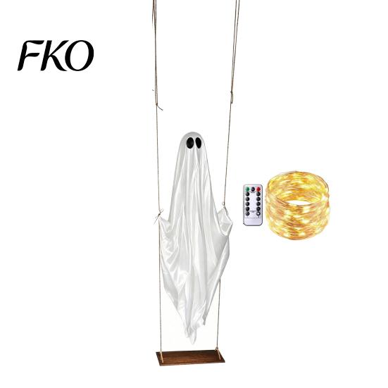 Scary Party Atmosphere Lighting Hanging Ghost Swing Halloween Decoration with Remote Control & LED String Lights, Waterproof Creepy Window Props Decor