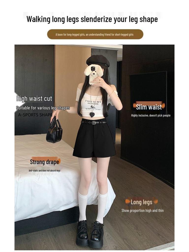 Women's High-Waisted A-Line Casual Suit Shorts - Slimming, Loose, Versatile, Summer Outerwear