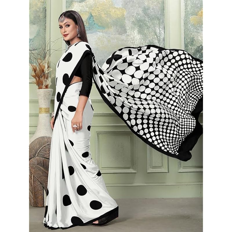 Satrani Womens Silk Crepe Printed Saree with Unstitched Blouse Piece (3083S198N_White1)