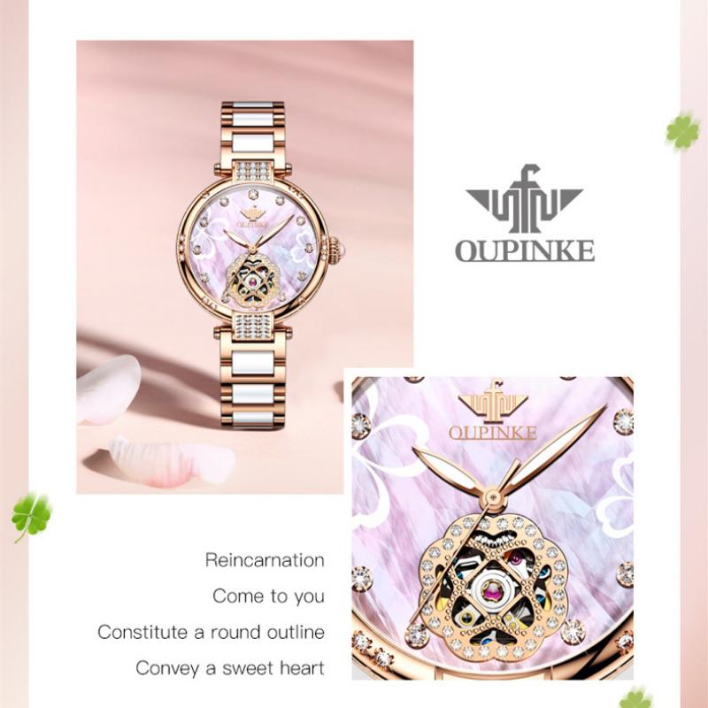 OUPINKE New Business and Leisure Ladies Watch Fully Automatic Mechanical Watch Waterproof Diamond Inlaid High-end Watch