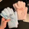 Windproof Warm Mittens Milk Blue Milk Powder Autumn Winter Gloves Cute Plush Knitted Gloves Women