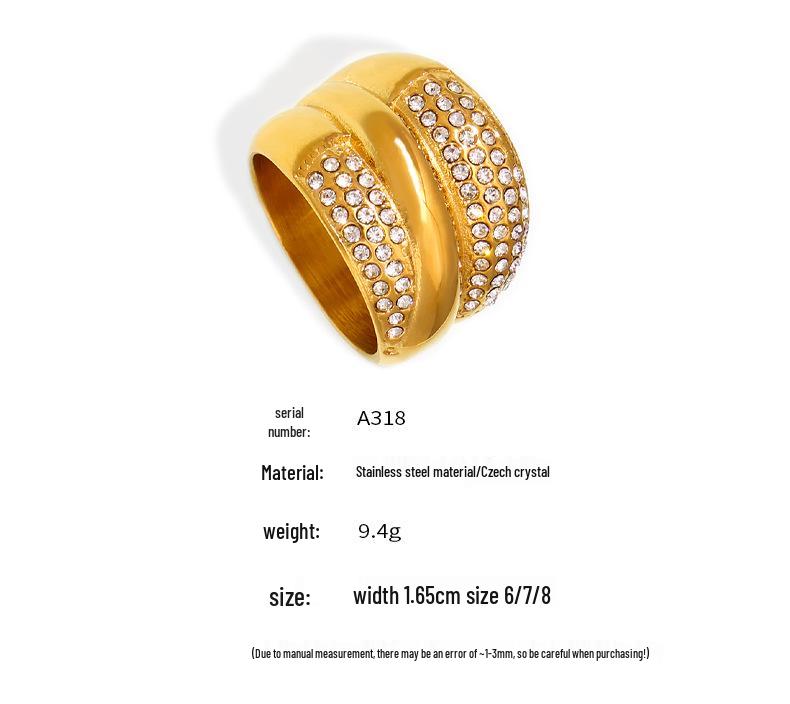 Европейско-американское геометрическое многослойное кольцо с бриллиантами, хип-хоп мода, дизайн из нержавеющей стали с покрытием из 18-каратного золота