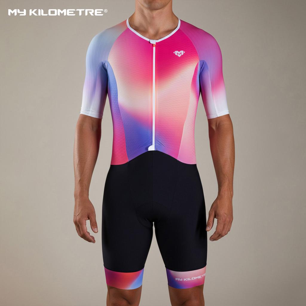 Triathlon Suit for Men Quick Dry Lightweight One Piece Short Sleeved - Aerobic Compression Wear for Triathlete, Swimming Cycling