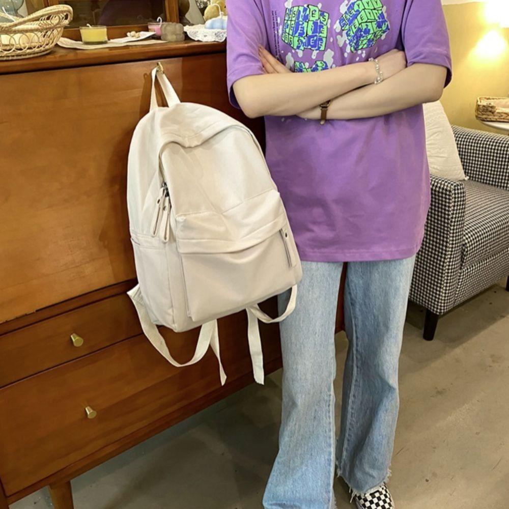 Nylon Teens Schoolbag Large Capacity Travel Bag Fashion Solid Color Backpack  Students