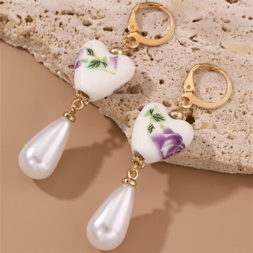 Ceramics Blue and White Porcelain Earrings Bohemia Earrings Flower Beaded Earring  Birthday Gift