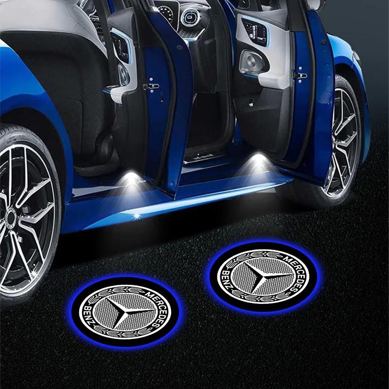 2PCS Car Door LED Welcome Light Auto Laser Projector Lamp Decor Accessories for Mercedes Benz AMG W204 W212 W211 W124 W210 W203 KUVWX1