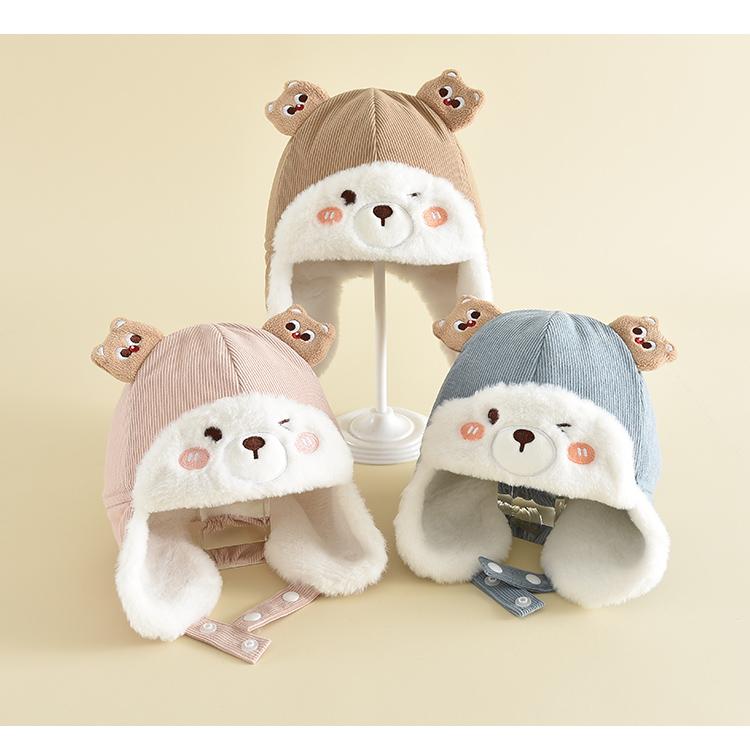 Cute three-dimensional ear windproof and ear protection plush hat for boys, girls, children and babies, warm hat for autumn and winter