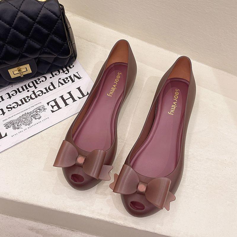 Модные женские сандалии с пластиковыми башмаками Peep Toe, симпатичные сандалии Jelly, женские летние туфли 2024 года на резиновой подошве с бабочкой