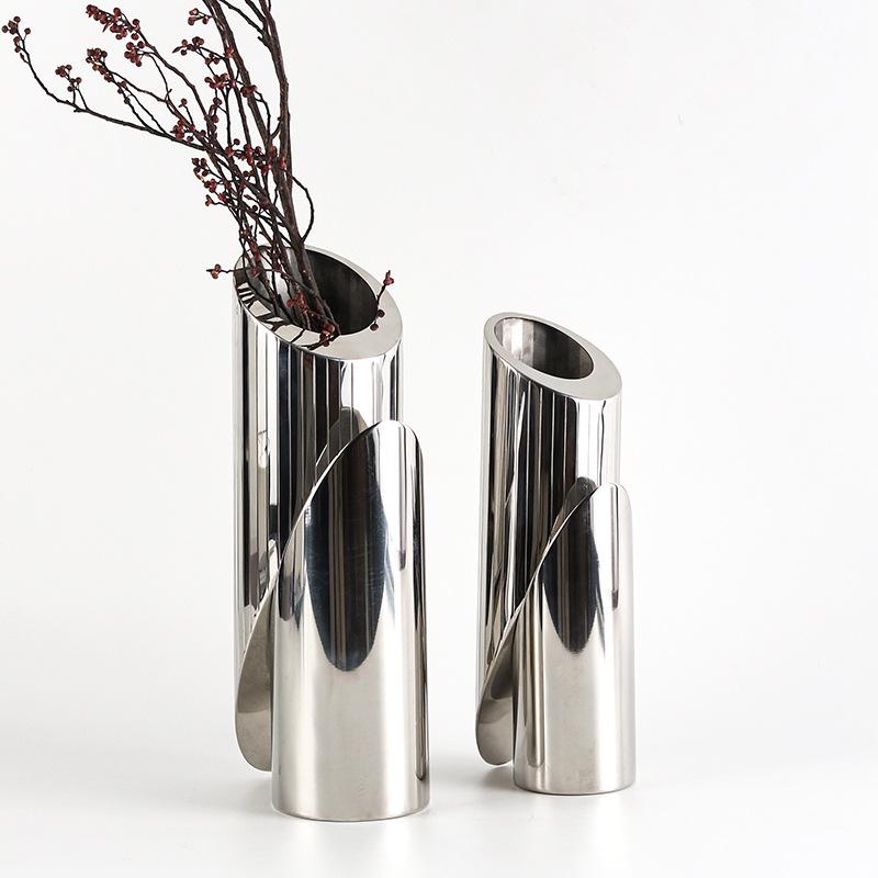 Современная модель дома из нержавеющей стали, цветочная композиция, украшения, абстрактное искусство, дислокация, ваза большого диаметра с косым горлом, мягкие украшения