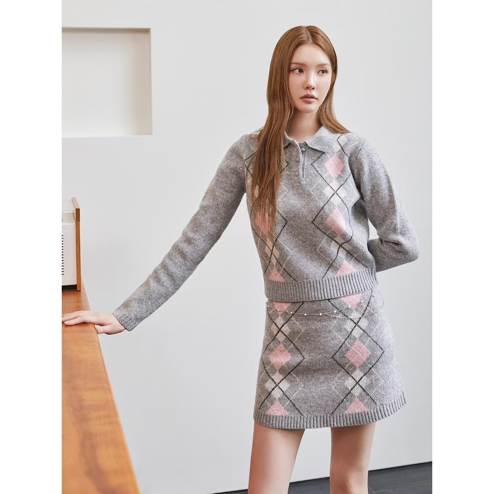 8SECONDS Argyle Skirt Gray