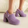 Plus Size Synthetic Horsehair Material Super Thick Heel Mixed Sponge Cake Sandals Comfortable Hairy Shoes High-Heeled Sandals