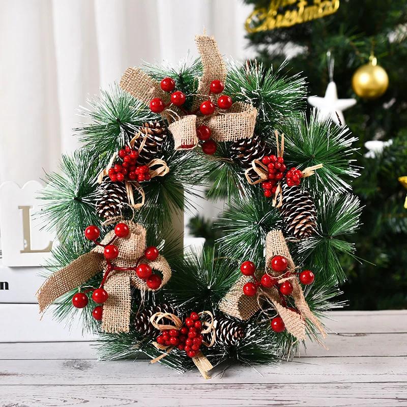 Christmas Artificial Wreath Hanging Decor for Door Wall Window Xmas Tree Home Party Decoration Festive Garland Home Decor