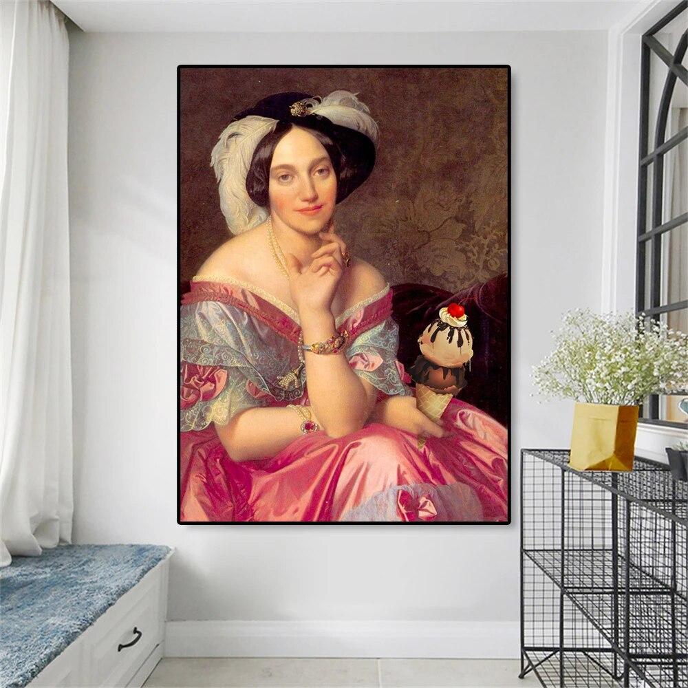 Banksy Style Print Wall Art Altered Art Ice Cream Poster Vintage Victorian Portrait Canvas Painting Gallery Home Room Decor