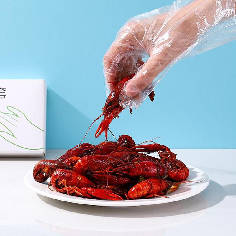 100 шт. Перчатки без латекса, одноразовые перчатки из полиэтилена, прозрачные, нескользящие, для работы с кислотой, пищевые перчатки для уборки дома