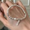 Women's High-End Silver Baroque Pearl Beaded Bracelet with Adjustable Elastic String