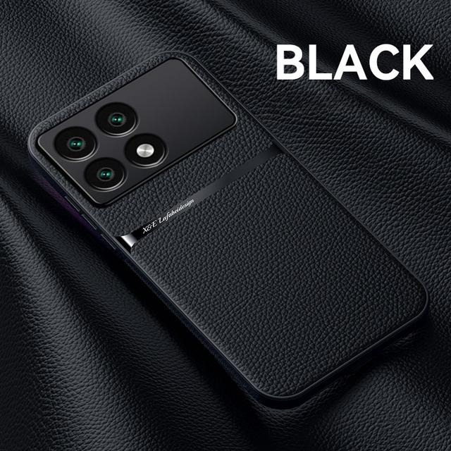 Car Magnetic Holder Leather Case For Xiaomi Poco F6 Pro 5G Soft Silicone Shockproof Back Cover PocoF6 Poko Little F 6 6Pro F6Pro