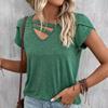 Летняя женская однотонная пуловер с коротким рукавом и V-образным вырезом, футболка, блузка, топ