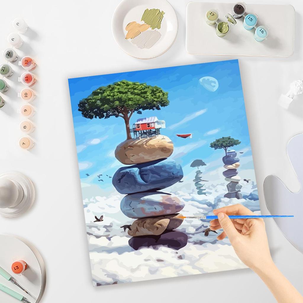 Frame Painting By Numbers Kits For Adults Stone Tree Acrylic Paint By Numbers Package Starter Kit Diy Crafts 40x50cm