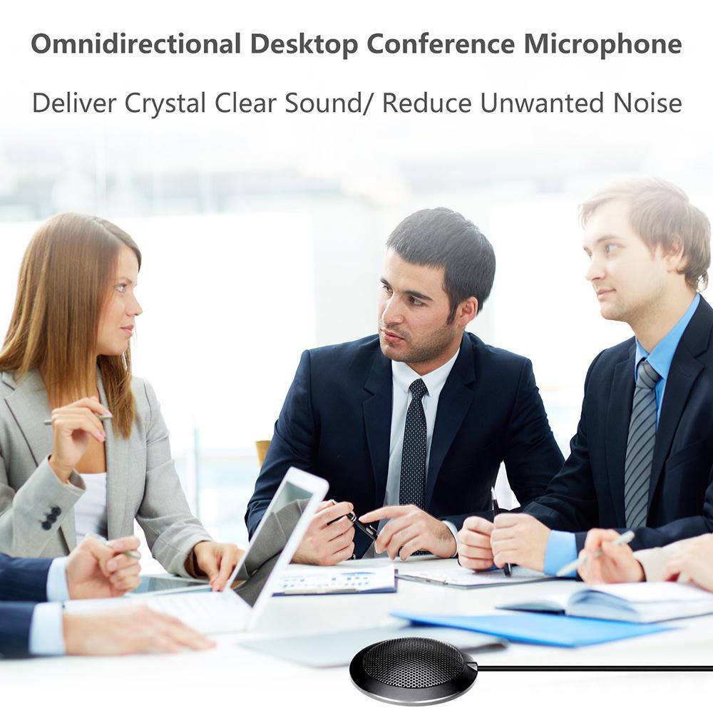 Desktop USB Conference Speakerphone Microphone 360° Omnidirectional Condenser Plug Play PC Computer Mic Compatible with Windows Mac for PC Laptop V