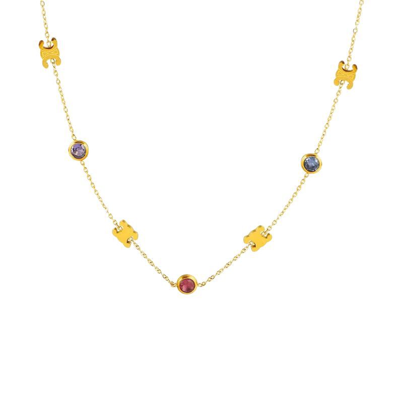 Горячая Распродажа Двойной C Допамин Разноцветный Циркон Ожерелье Гальваническое Настоящее Золото Сохранение Цвета Легкие Роскошные Ювелирные Изделия