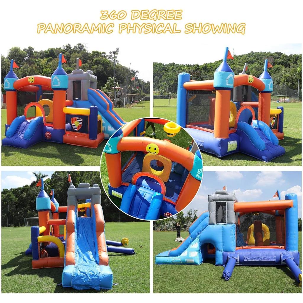 Commercial Kids Party Inflatable Bounce House Bouncy Castle with Slides & Ball Pit, Ring Toss Game,Basketball Hoop,Obstacle