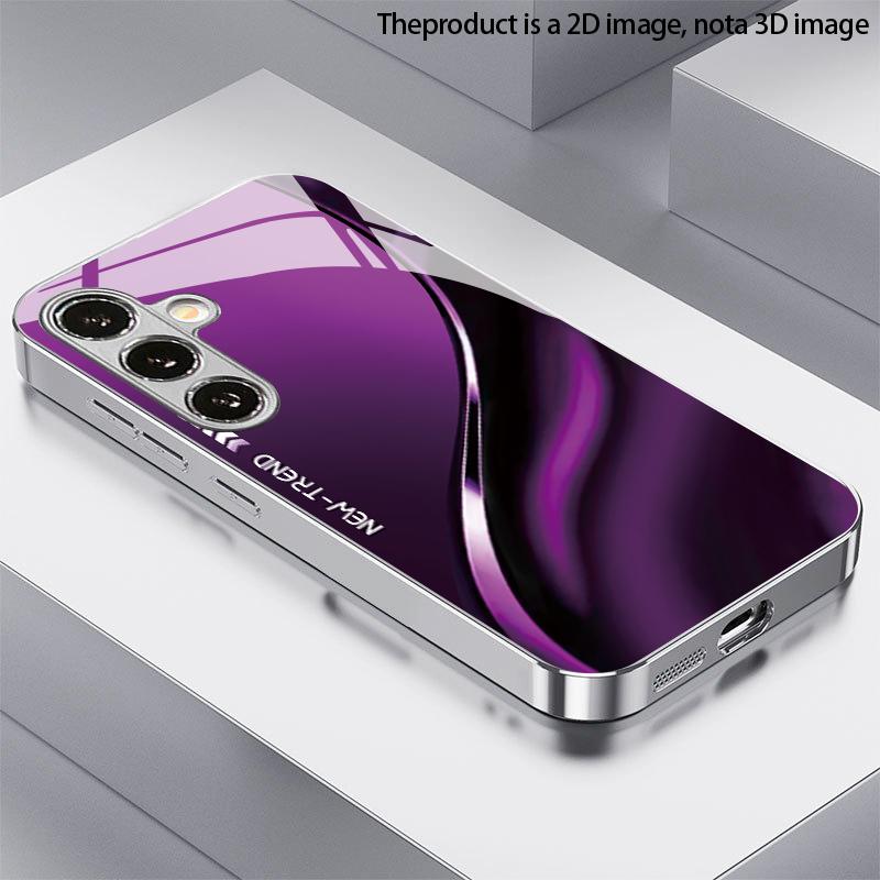 Фиолетовый Зеркальный Текучий Узор 2D Чехол для Телефона для Samsung S26 S25 S24 S23 S22 S21 S20 A56 A36 A16 - Гальванизированное Стекло Защитный