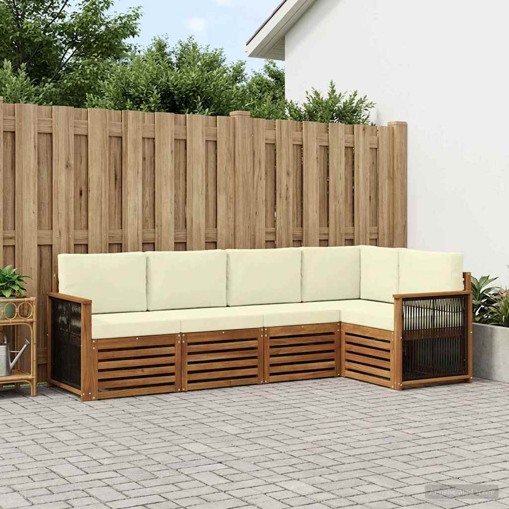 Corner Sofa Set with Cushions 4 pcs Natural and Cream