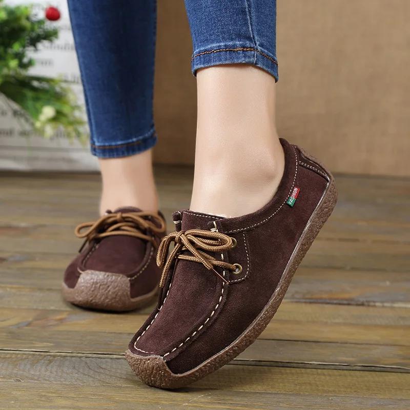 Fashion Women's Sneakers Autumn New Suede Leather Casual Shoes Comfort Walking Flats for Women Vulcanized Shoes Loafers Zapatos De Mujer