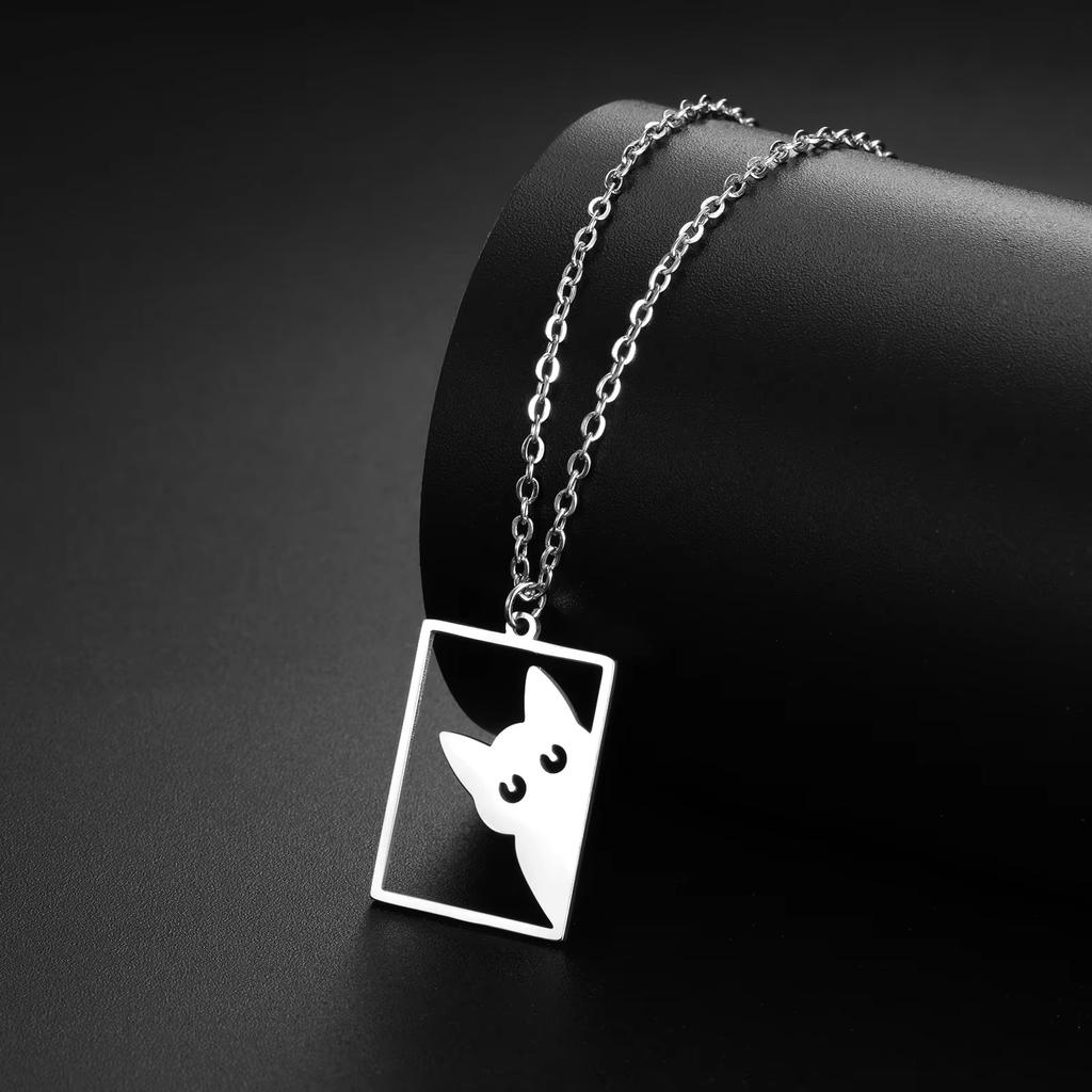 Teamer Кошка Котенка Подвеска Ожерелье Нержавеющая Сталь Животное Питомец Ожерелье Милый Забавный Кот Ежедневные Украшения для Женщин Девушек Без Ржавчины