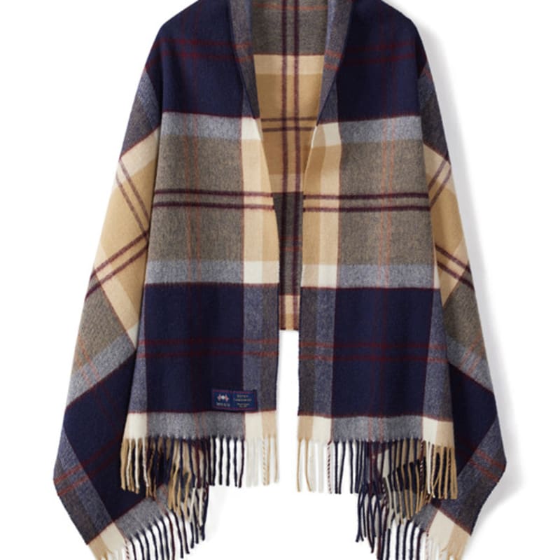 ABRAHAM MOON Merino Wool Shawl 70cm - Semi-Green Navy