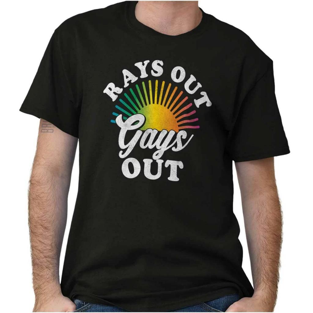 Funny LGBT Joke Sun Rays Out Gays Out Joke Womens or Mens Crewneck 100% Cotton T-shirt Mens Tees Top Tee
