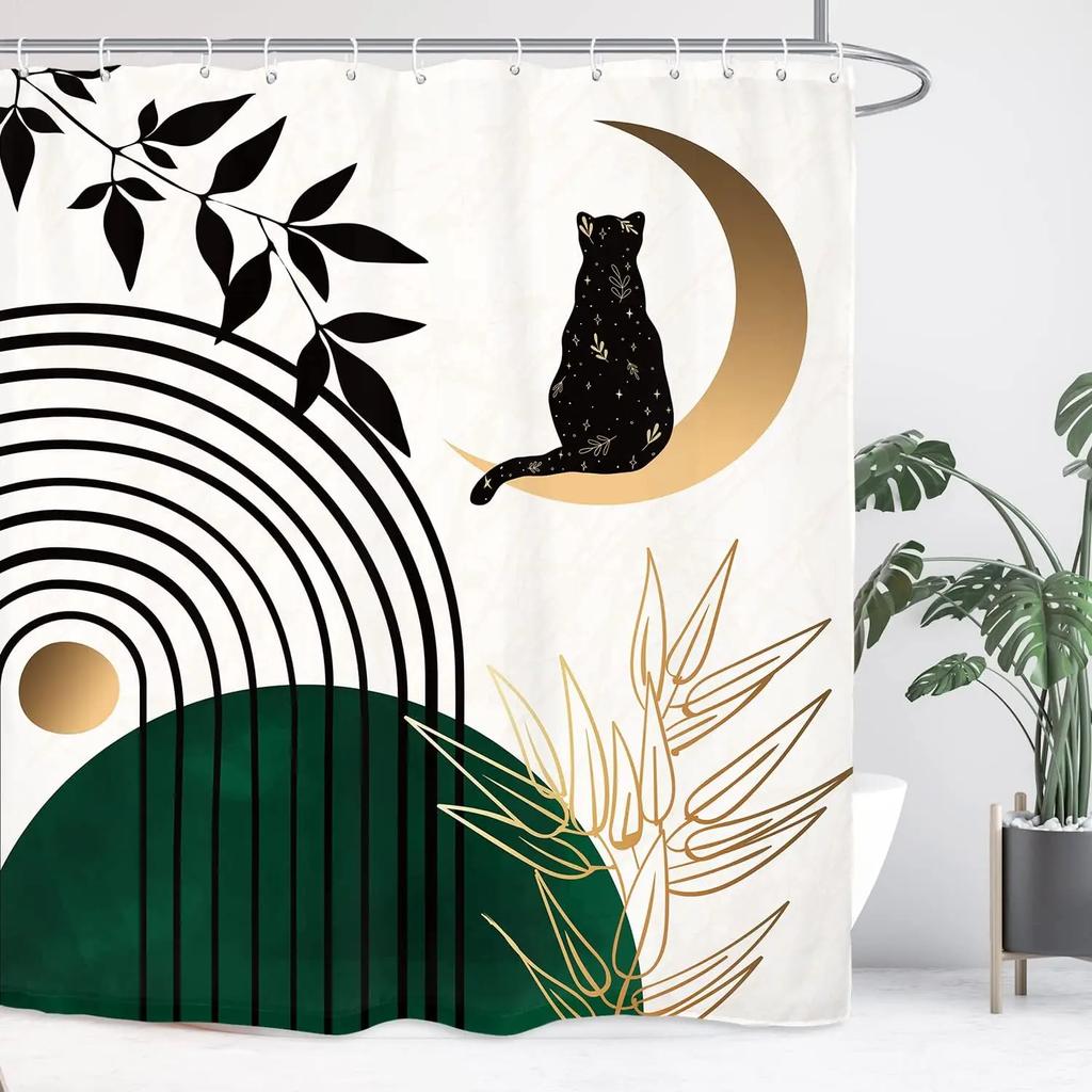 Абстрактная кошка Простая ванная занавеска для душа Минималистичная забавная милая геометрическая цветная полиэстеровая ткань занавеска для ванной Декор для ванной