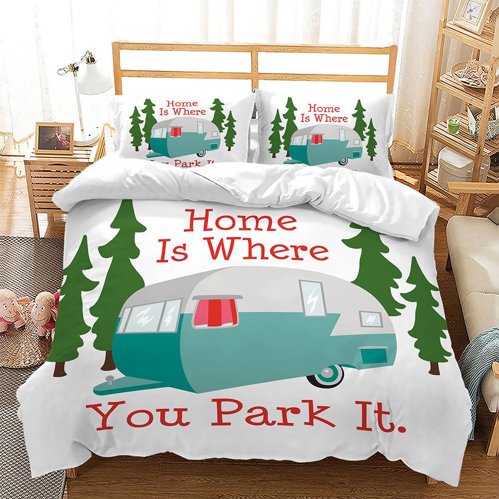 Cartoon Car Rv Quilt Cover Three-Piece Bedding