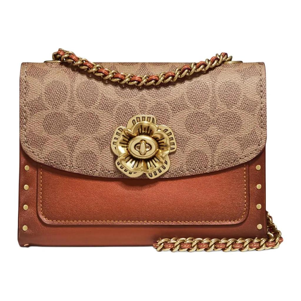 COACH PARKER Coated Canvas Calfskin Crossbody Bags Small Women's Khaki Brown Monogram (Unisex) Crossbody Bags 30592 B4RU