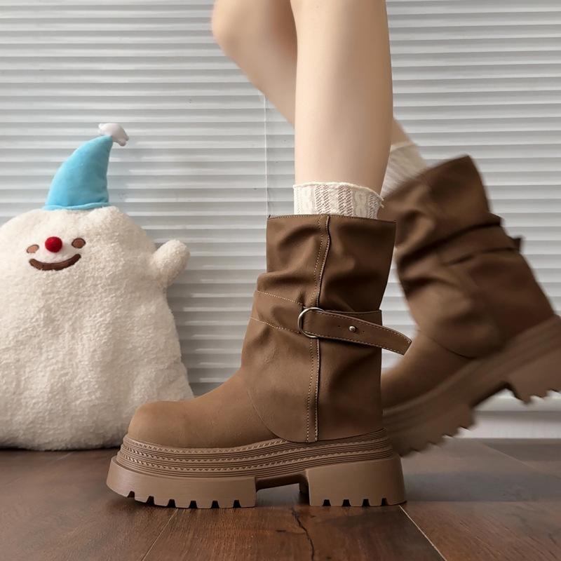 Нишевый дизайн, простые и универсальные ботинки Мартина, новые ботинки на толстой подошве, увеличивающие рост и стройнящие, для осени 2025 года