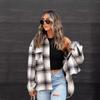 Женская одежда Осень и зима Ретро стиль кардиган клетчатая шерстяная куртка для женщин