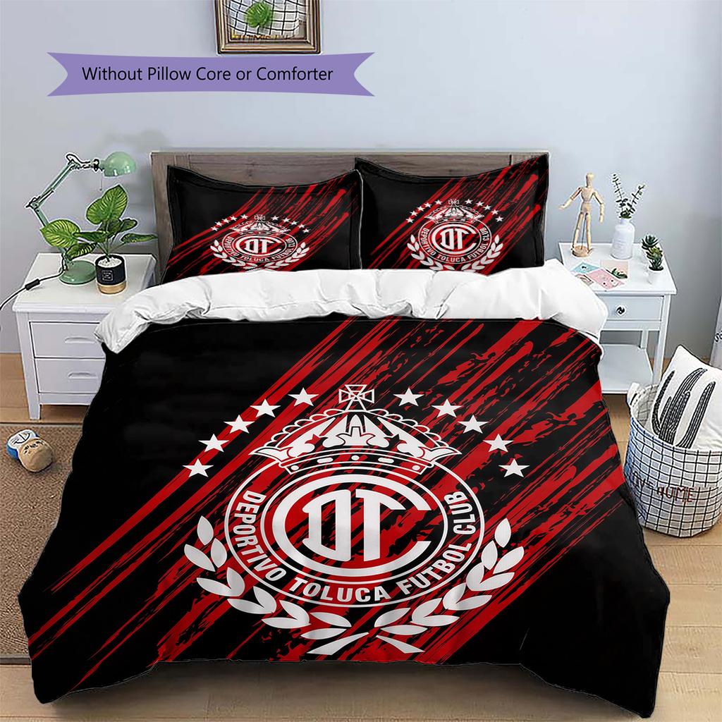 Club Deportivo Toluca Football Club Pattern Bedding Quilt Set Home Decoration Gift (1 * duvet cover + 2 * pillowcase without core)