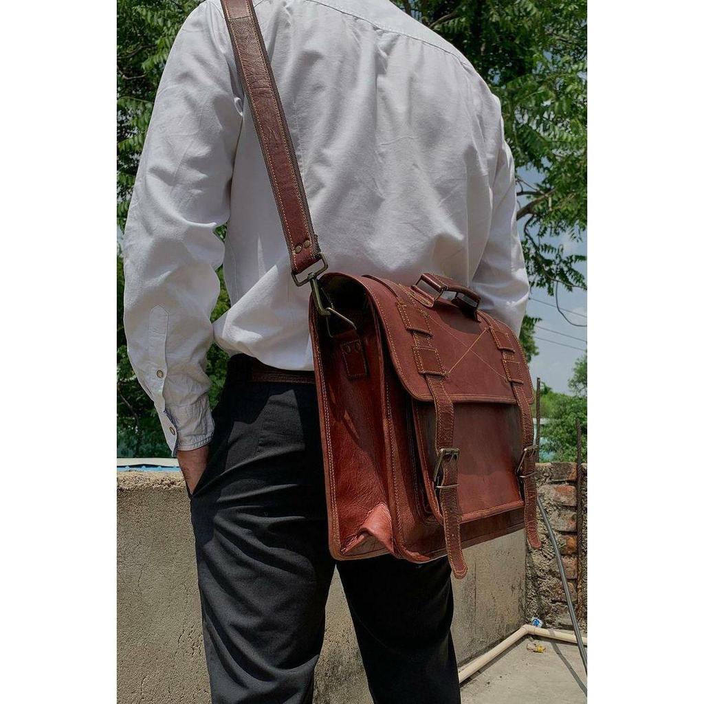 Handmade Genuine Vintage Goat Leather Backpack Convertible Messenger Laptop Bag