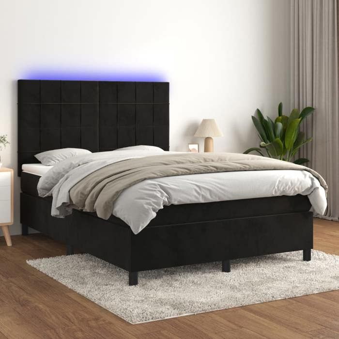 Maison Exclusive - Sommier à lattes de lit matelas et LED Noir 140x200 cm Velours