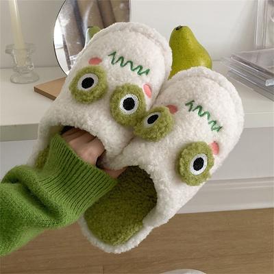 Модные тапочки для женщин Милые животные Девочки Мода Каваи Пушистые Зимние Теплые Тапочки Женские Мультяшные Лягушки Домашние Тапочки Забавная Обувь