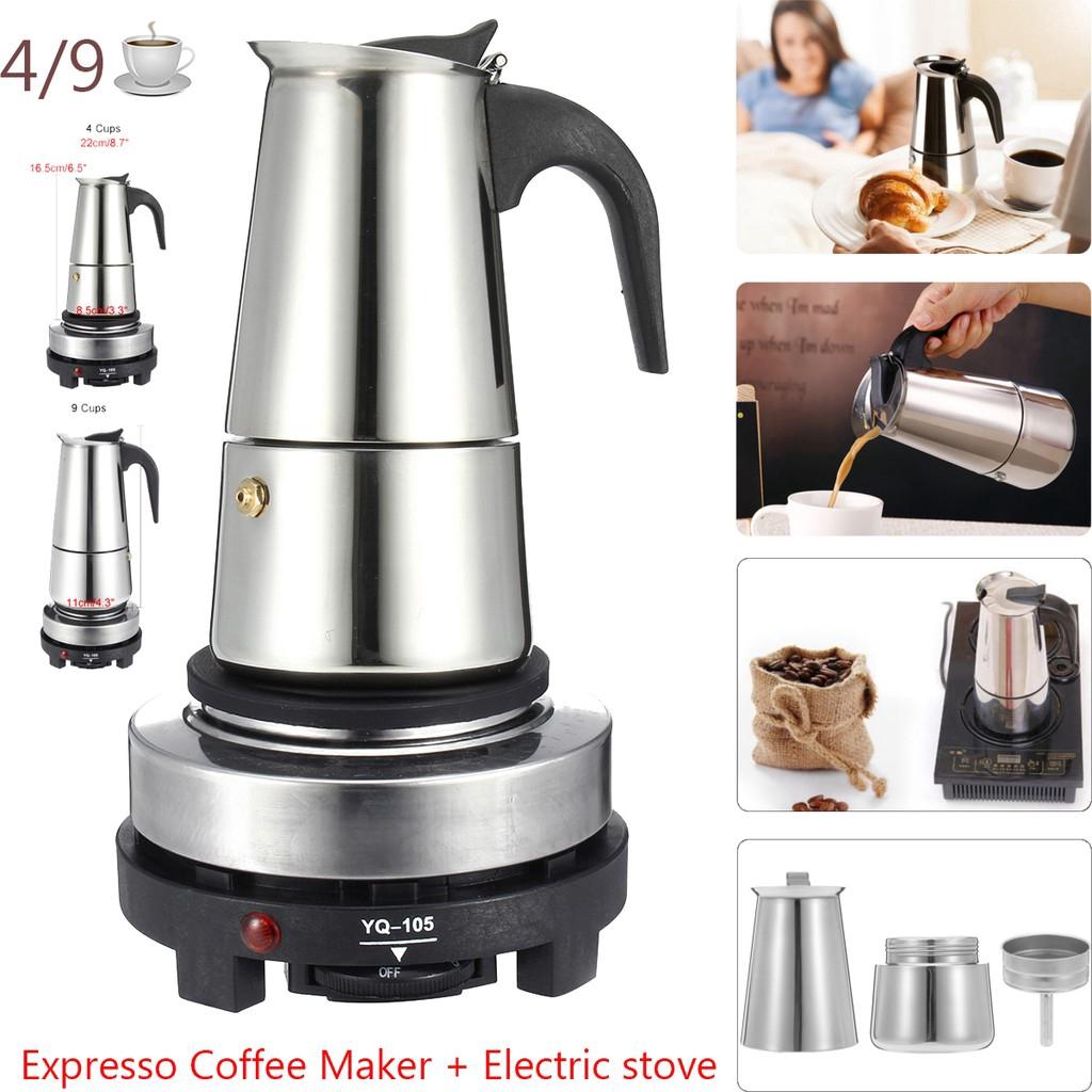 New Portable Espresso Coffee Maker Moka Pot Silver Stainless Steel Electric Stove Filter Coffee Brewer Kettle Pot