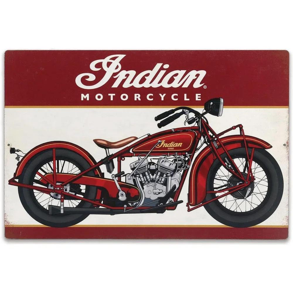 Металлические жестяные таблички Indian Motorcycles Scout Est 1901 Декорация Железная Краска Металл Декоративное Настенное Искусство Винтажные Таблички Гараж Клуб Бар